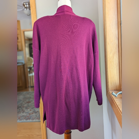 Vintage 90s Dana Buchman Purple Sweater Open Cardigan 100% Wool Drop Shoulder M - Picture 3 of 9